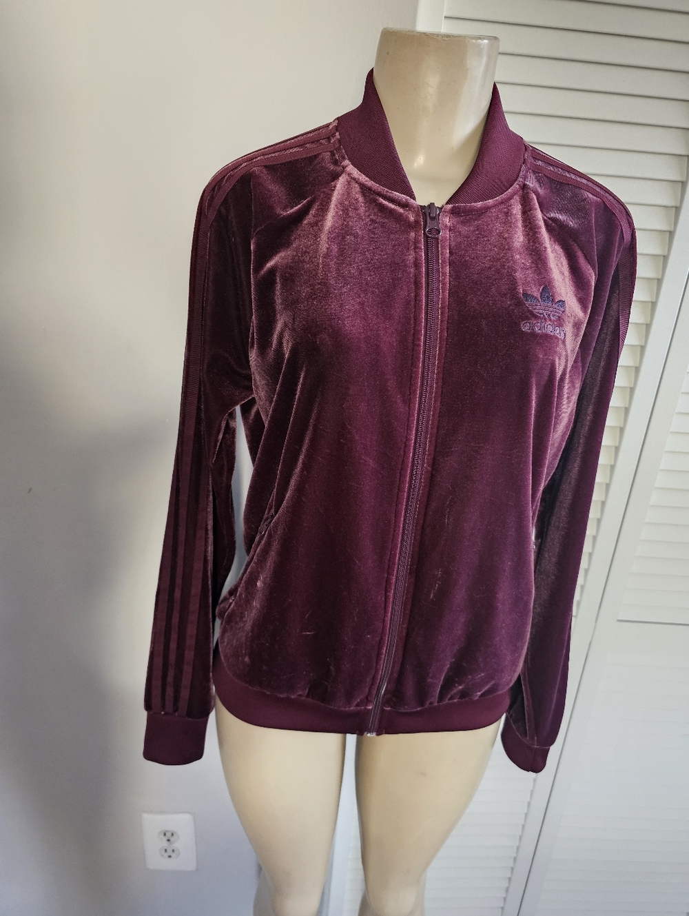 Adidas Velvet Bomber Jacket in Burgundy
